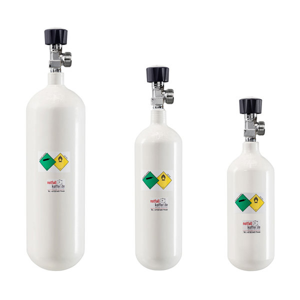 Sauerstoffflasche 1,0 Liter, befüllt, für Notfallkoffer, Neu