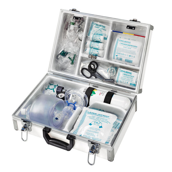 Notfallkoffer Betrieb, 1L Sauerstoffflasche und Verbandmittelset DIN1357