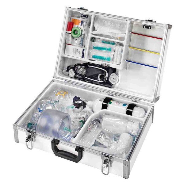 Notfallkoffer Arztpraxis EuroSafe® II inkl. 1L Sauerstoffflasche mit Ampullenleisten bis 45 Ampullen